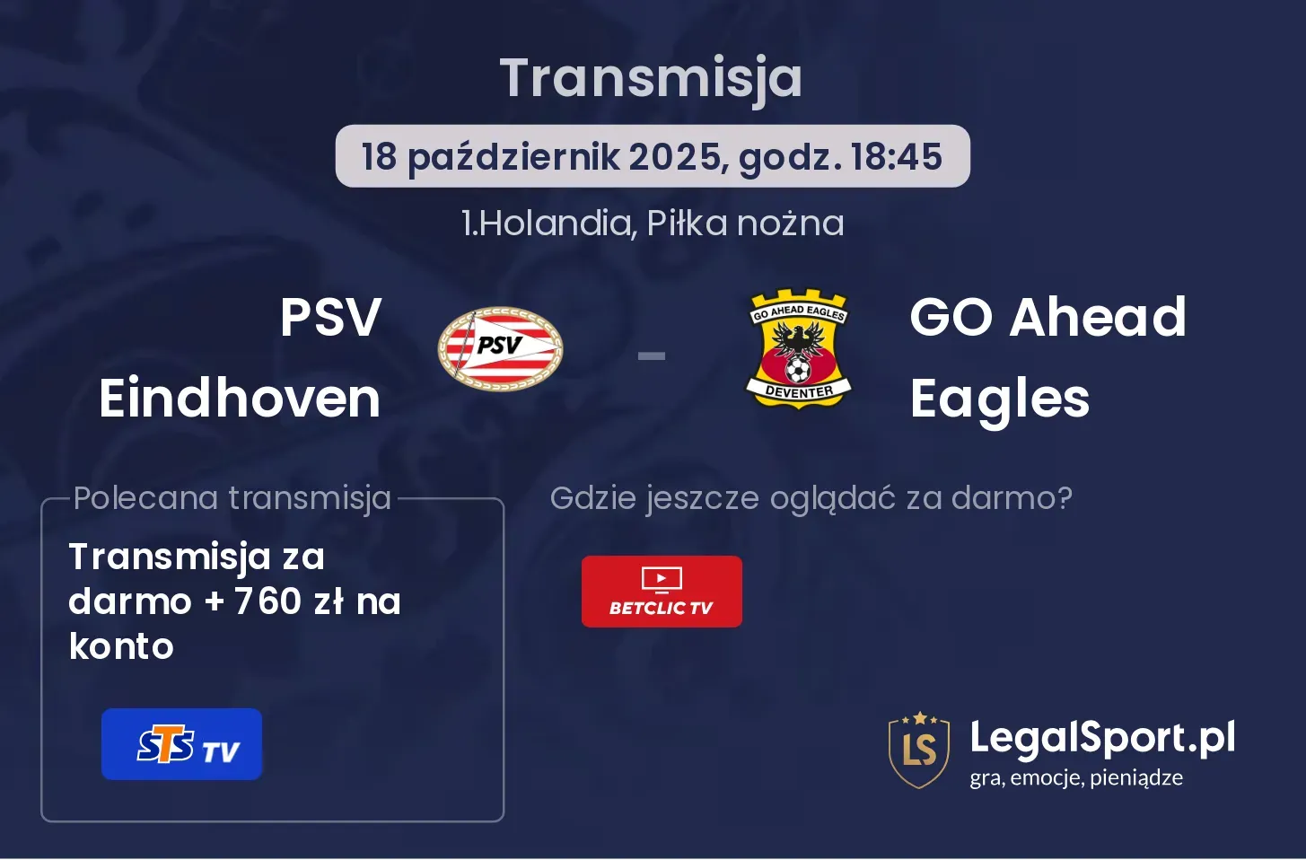 PSV Eindhoven - GO Ahead Eagles gdzie oglądać?
