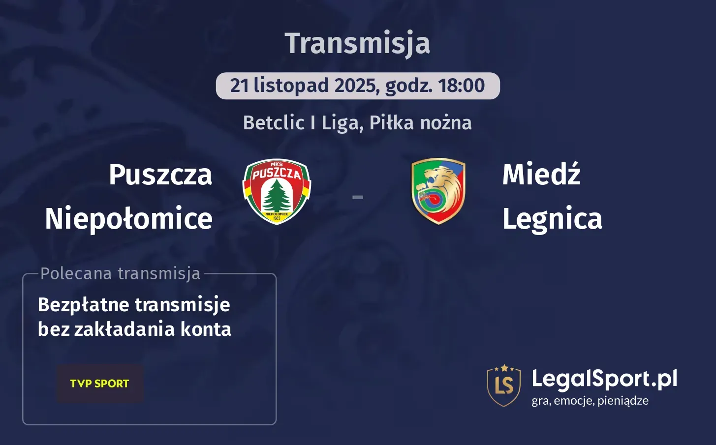 Puszcza Niepołomice - Miedź Legnica Transmisje