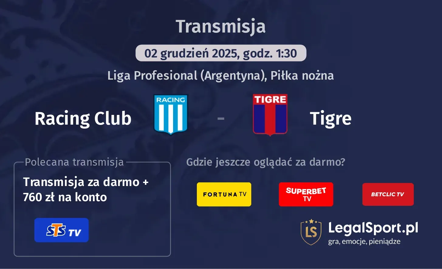 Racing Club - Tigre Transmisje