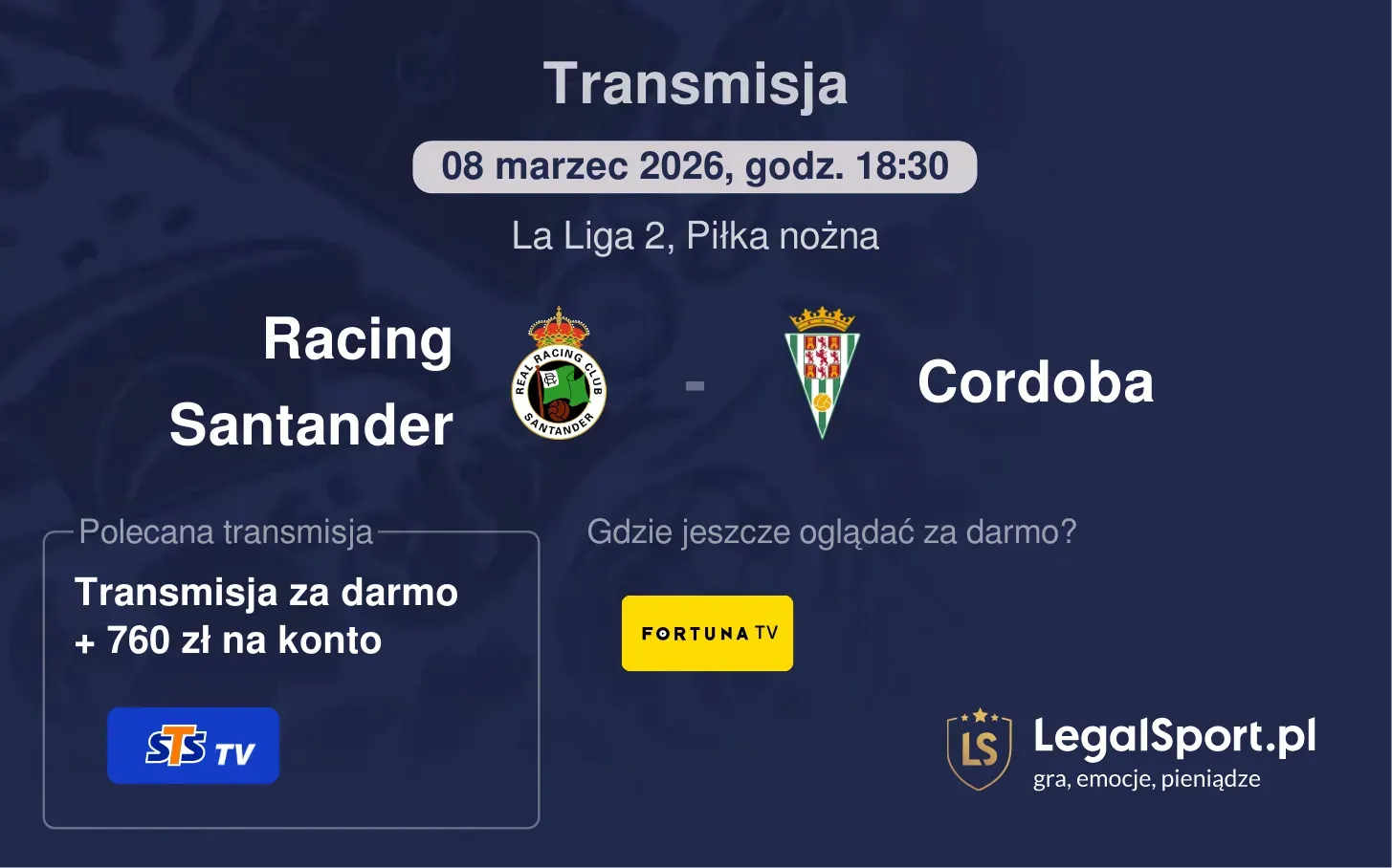 Racing Santander - Cordoba Transmisje