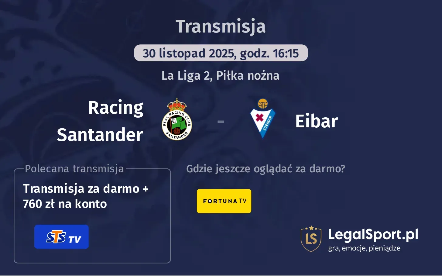 Racing Santander - Eibar Transmisje