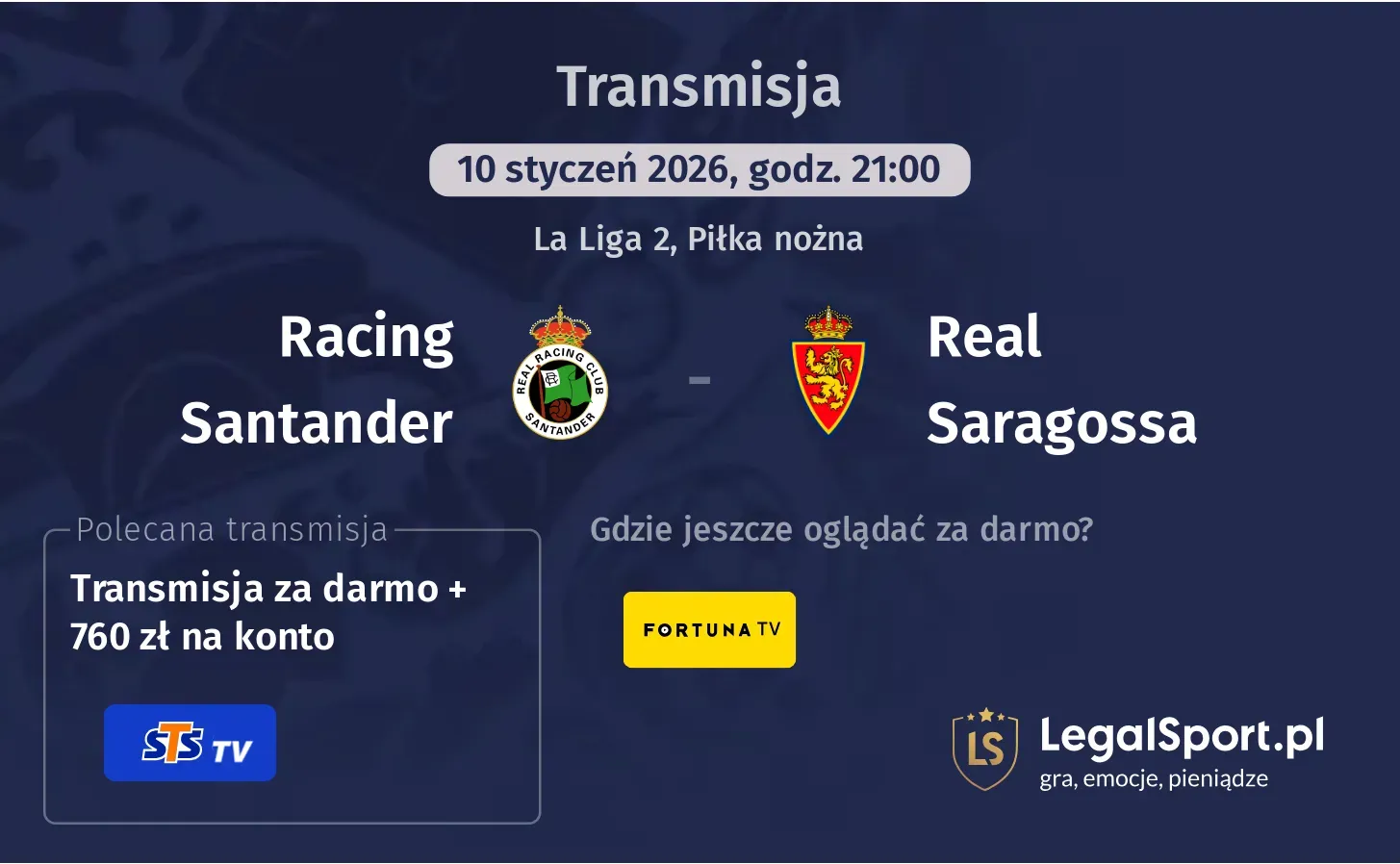 Racing Santander - Real Saragossa Transmisje