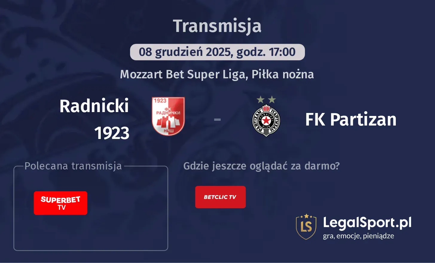 Radnicki 1923 - FK Partizan Transmisje