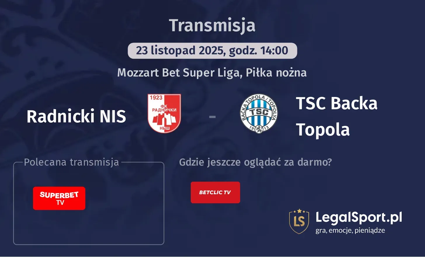 Radnicki NIS - TSC Backa Topola Transmisje