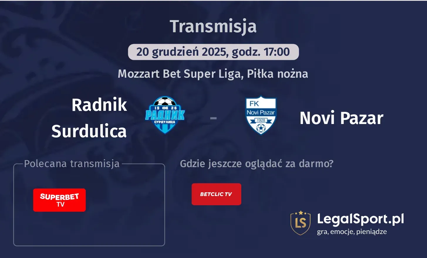 Radnik Surdulica - Novi Pazar Transmisje