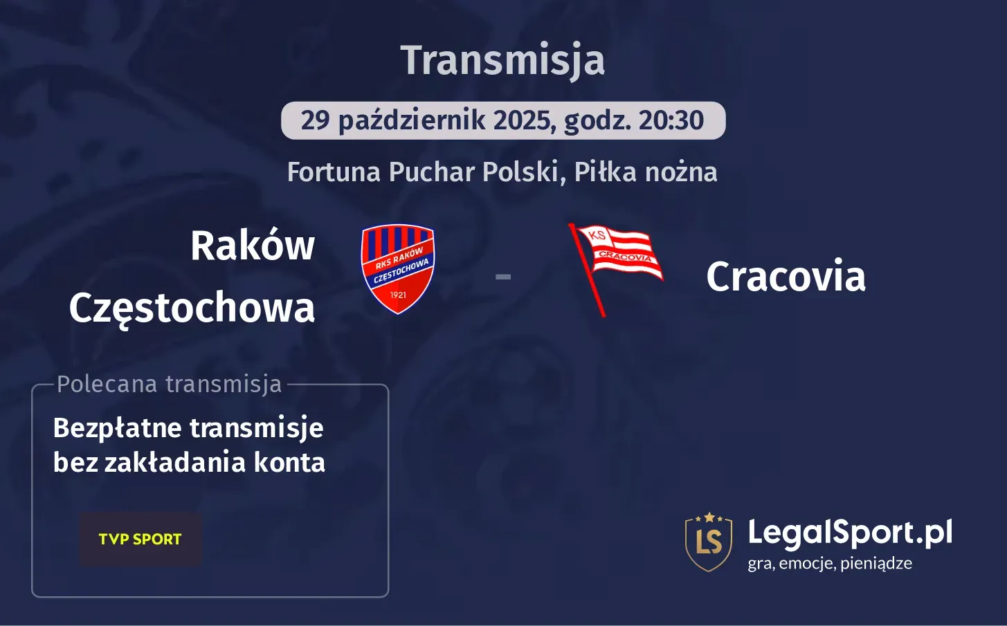 Raków Częstochowa - Cracovia Transmisje