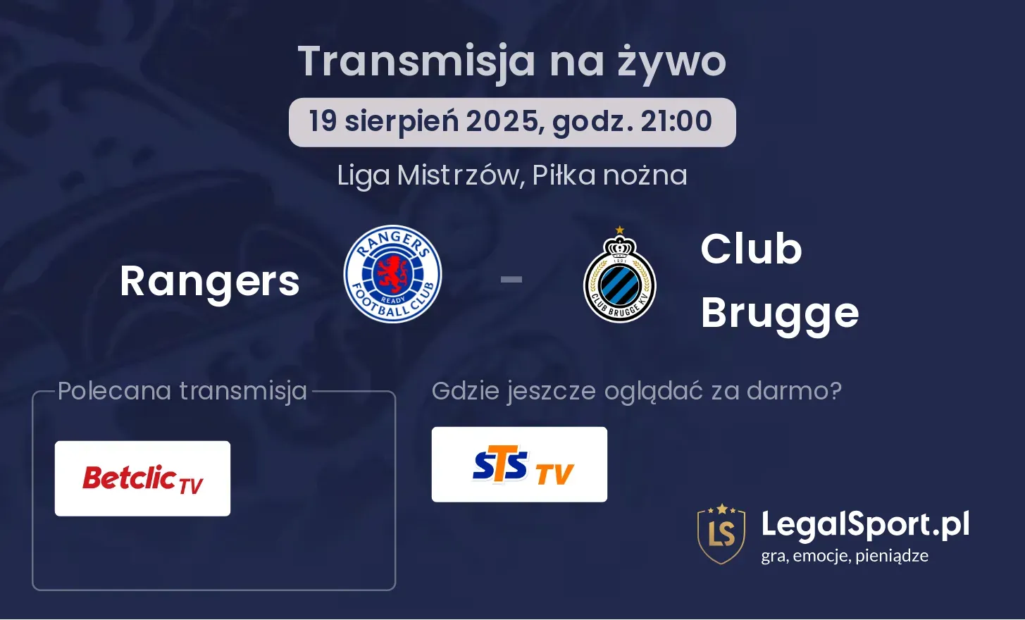 Rangers - Club Brugge transmisja na żywo