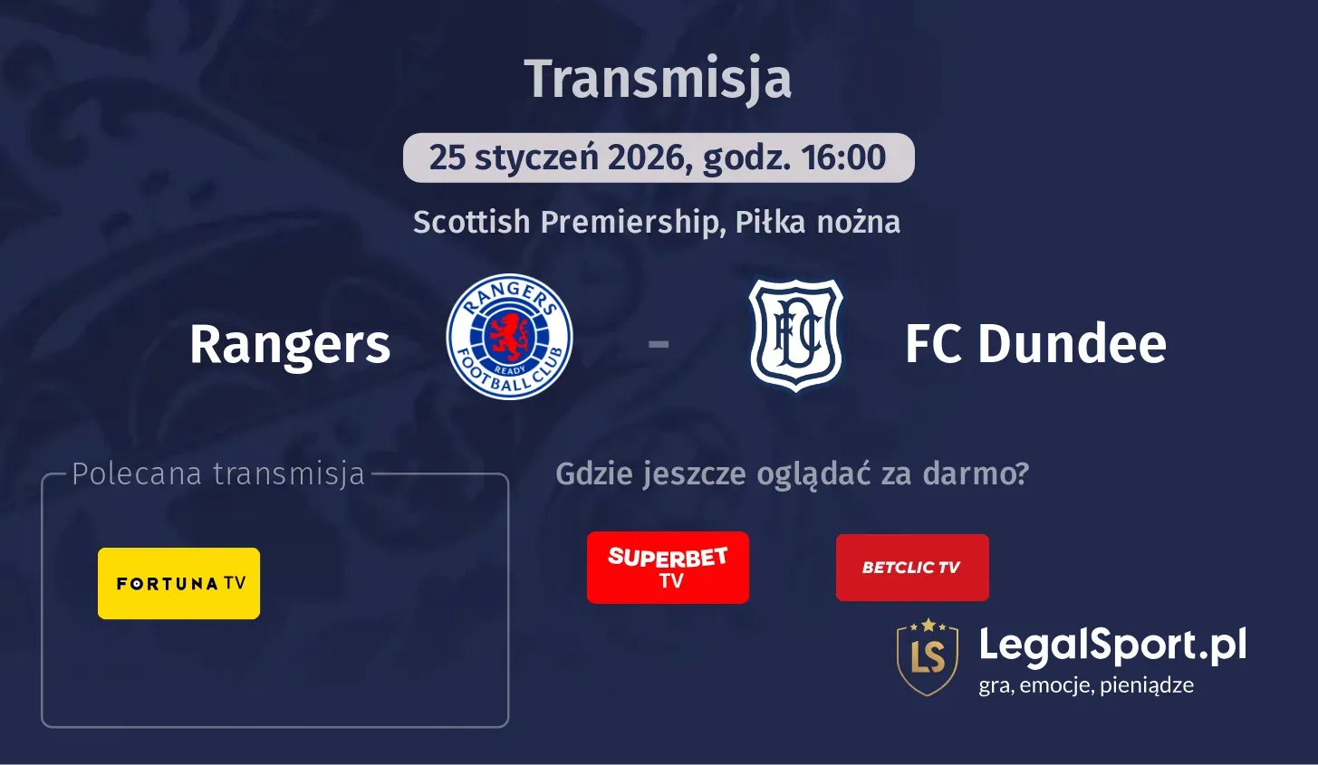 Rangers - FC Dundee Transmisje