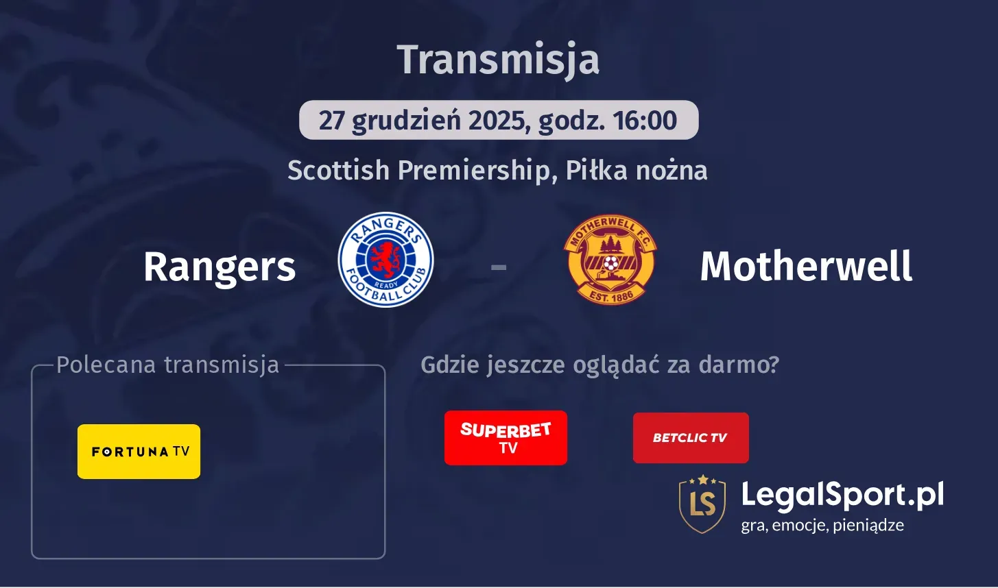 Rangers - Motherwell Transmisje