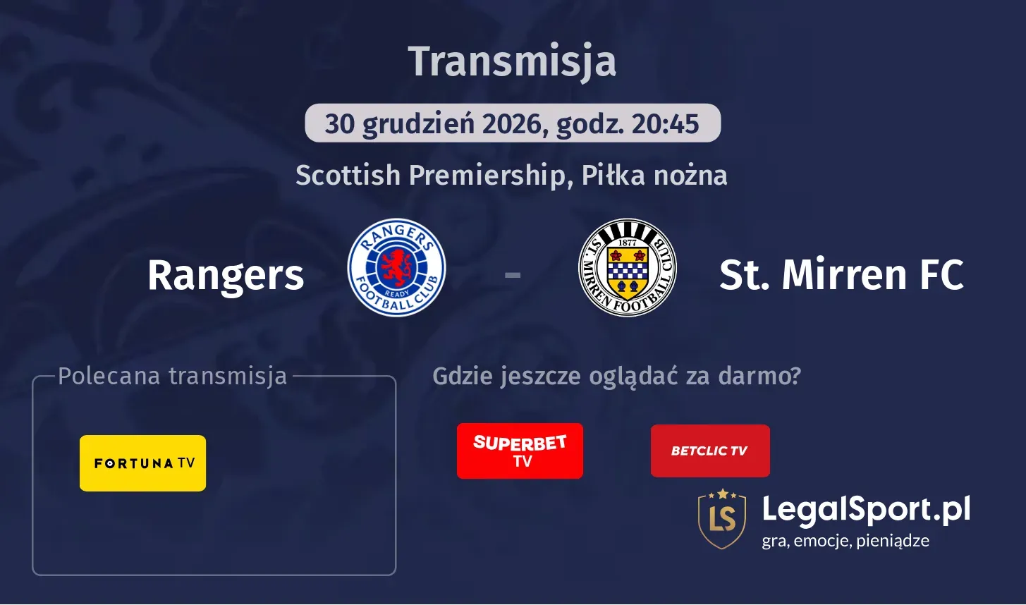 Rangers - St. Mirren FC Transmisje