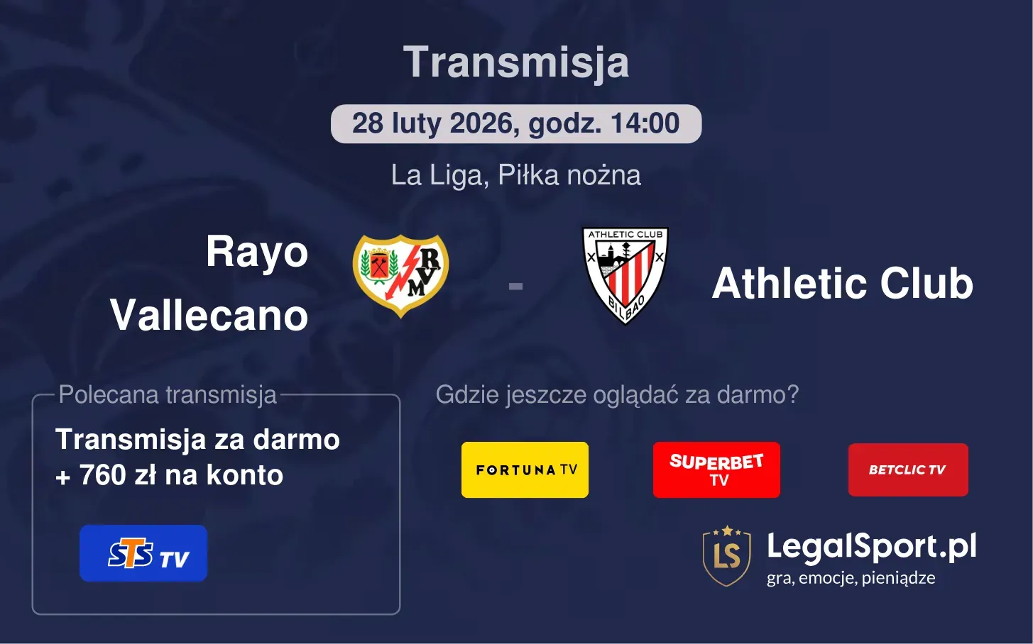 Rayo Vallecano - Athletic Club Transmisje