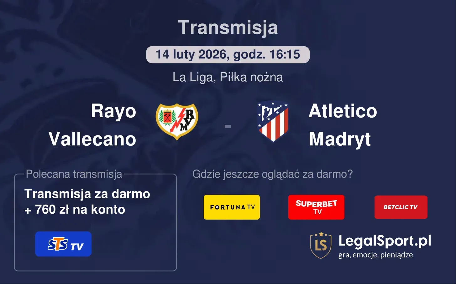 Rayo Vallecano - Atletico Madryt Transmisje