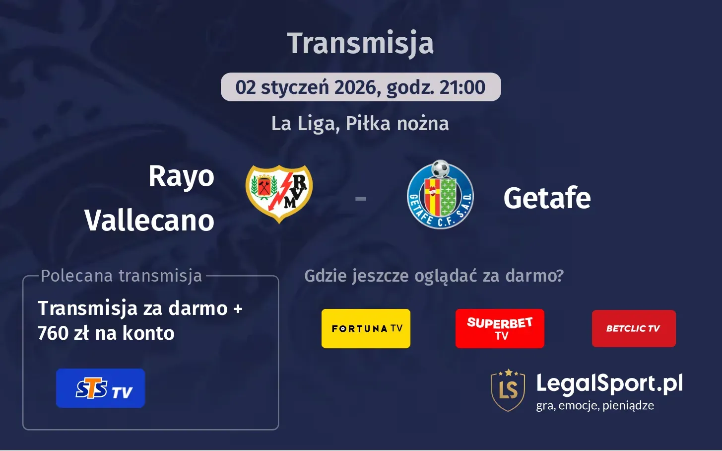 Rayo Vallecano - Getafe Transmisje