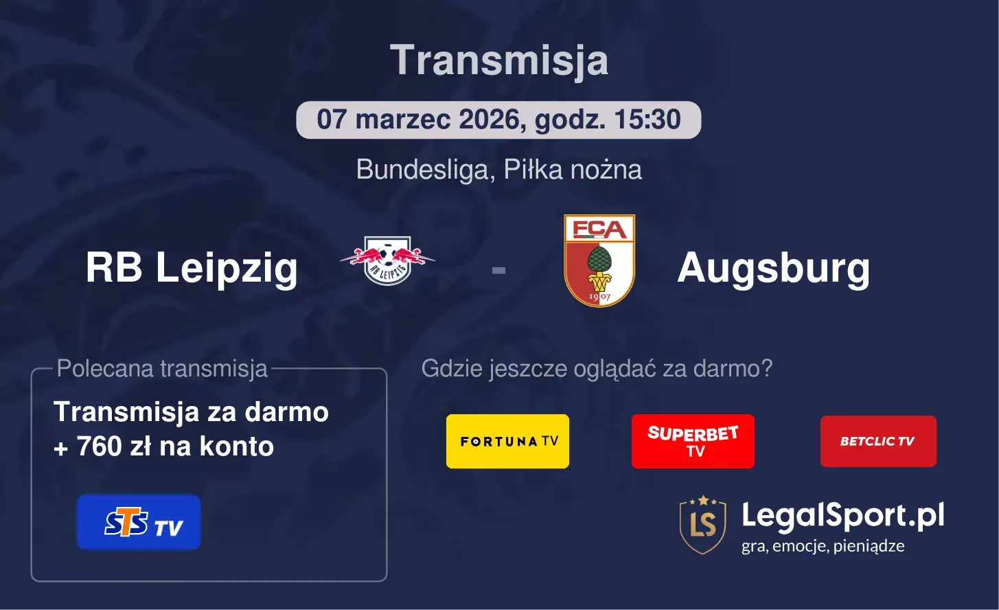 RB Leipzig - Augsburg Transmisje