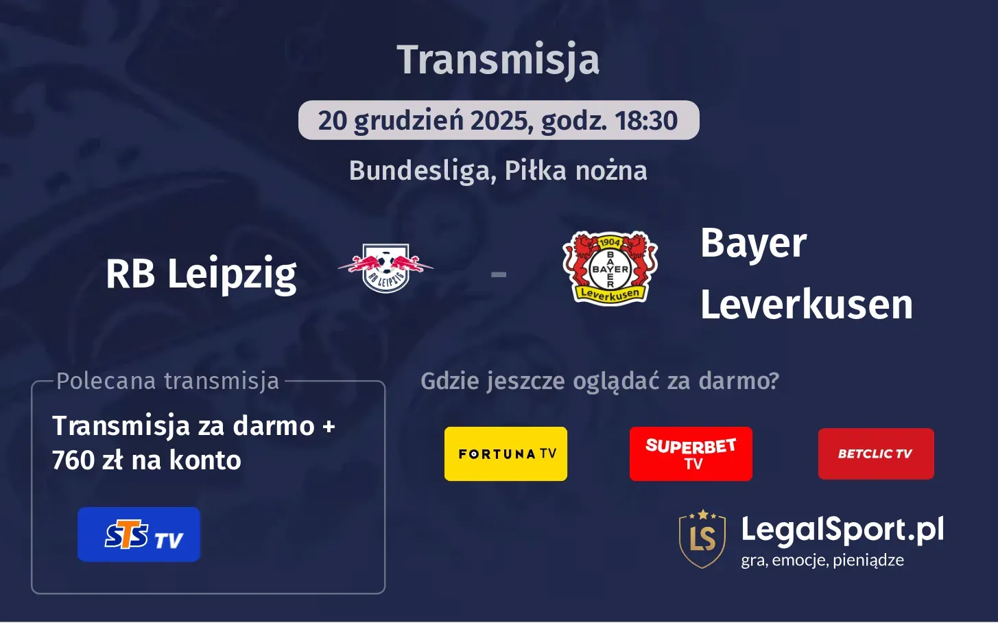 RB Leipzig - Bayer Leverkusen Transmisje