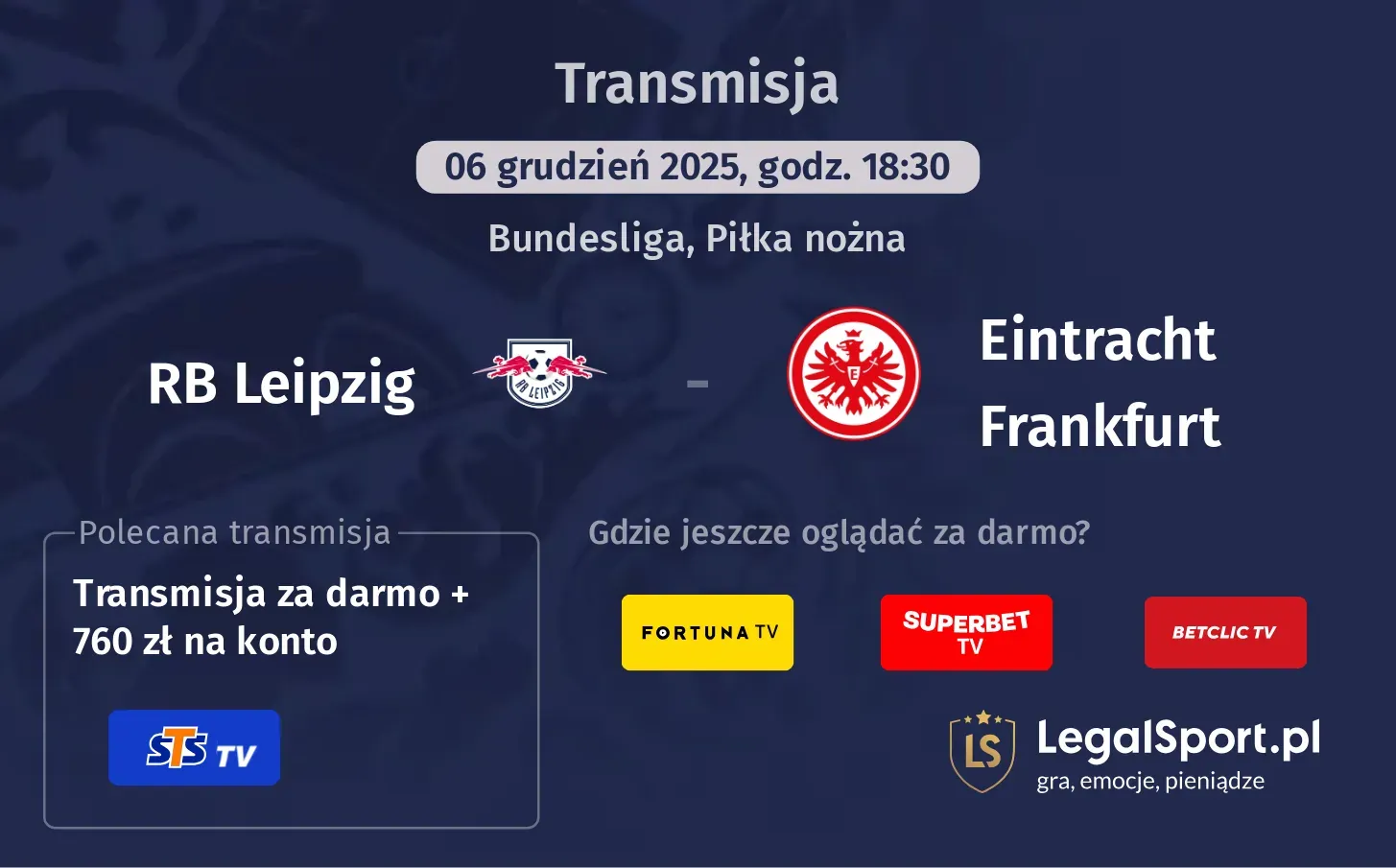 RB Leipzig - Eintracht Frankfurt Transmisje