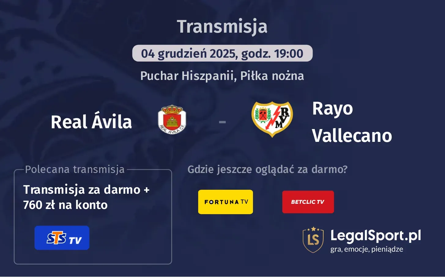 Real Ávila - Rayo Vallecano Transmisje