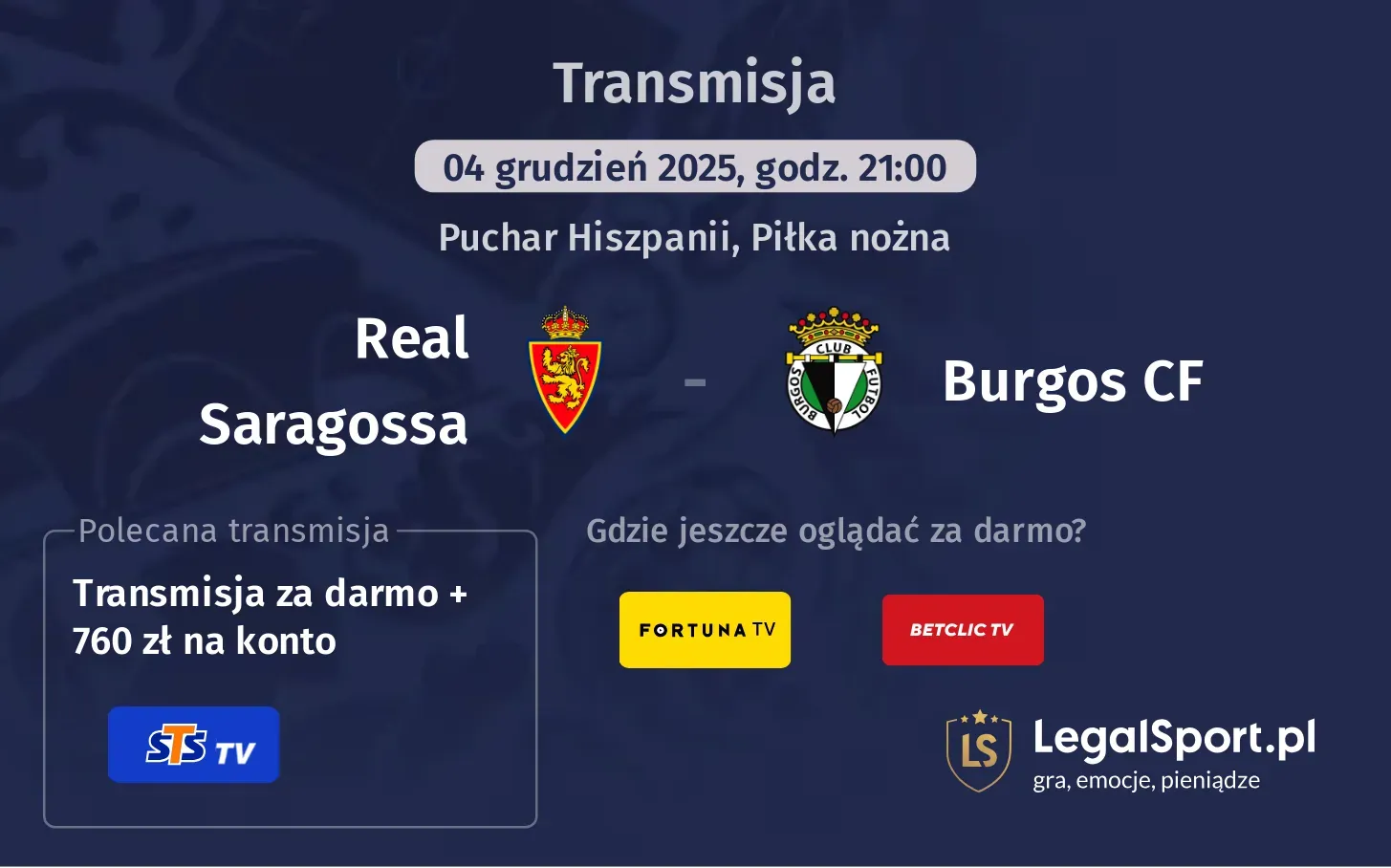 Real Saragossa - Burgos CF Transmisje
