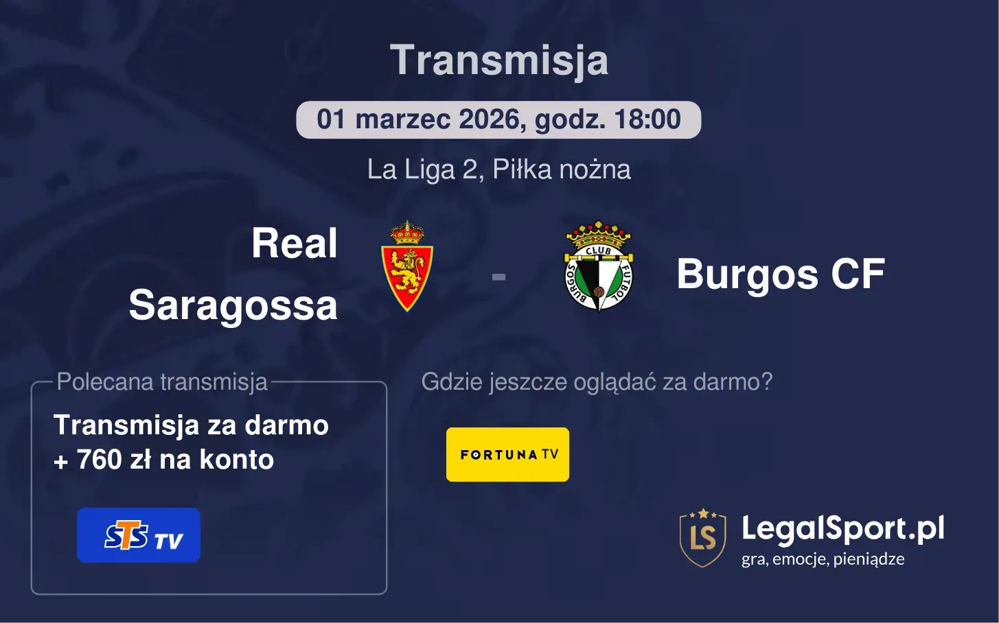Real Saragossa - Burgos CF Transmisje