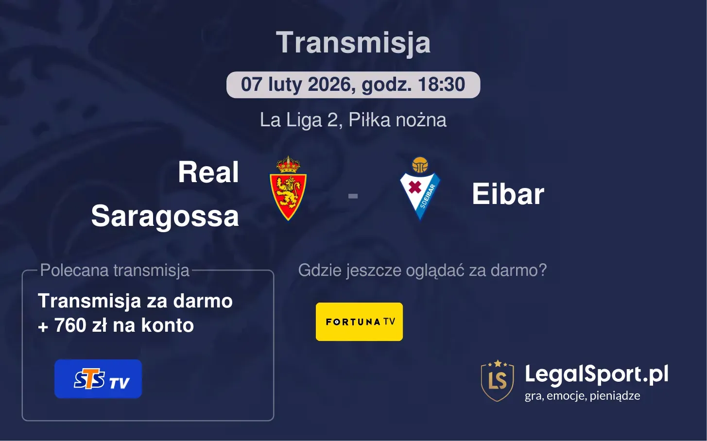 Real Saragossa - Eibar Transmisje