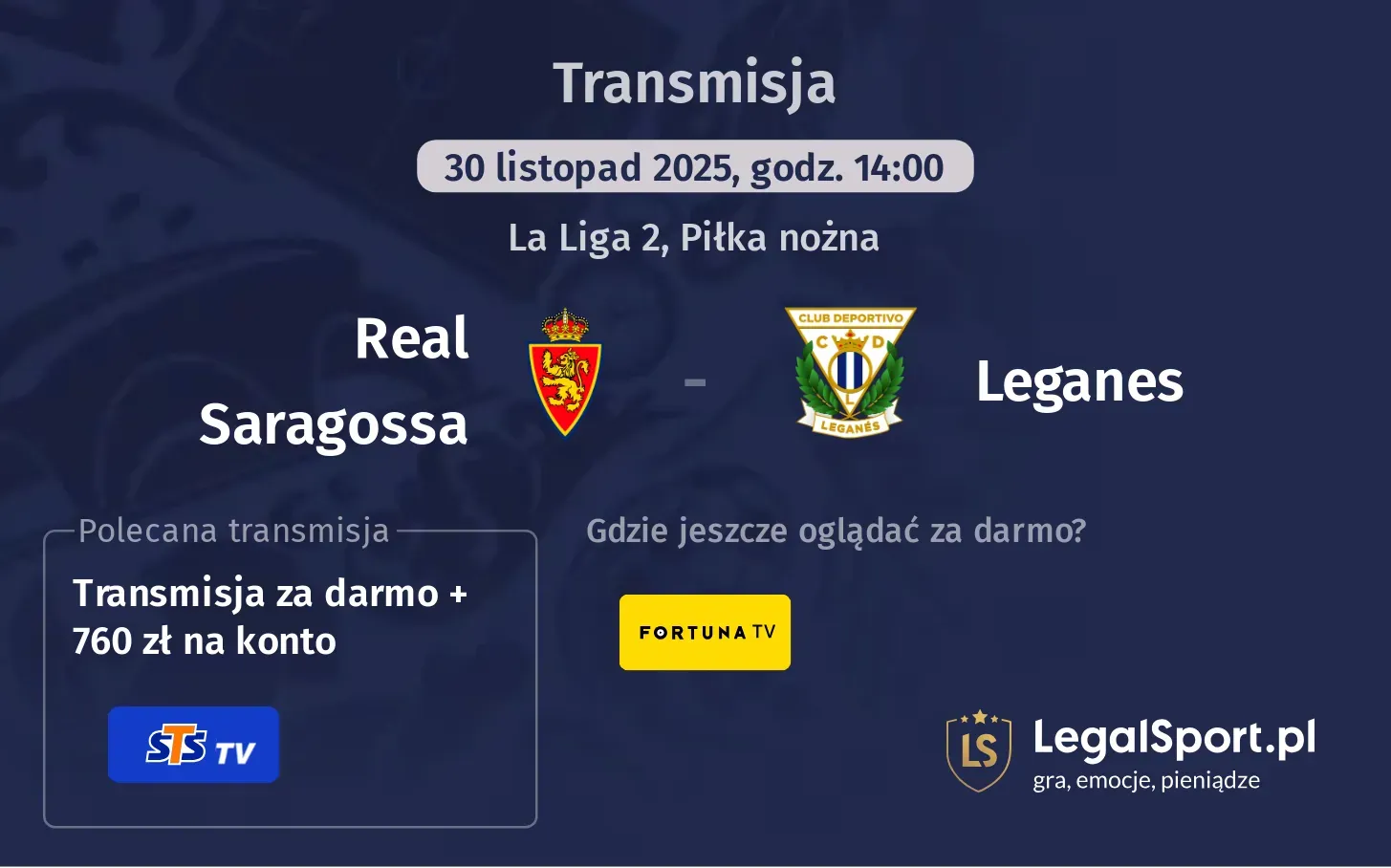 Real Saragossa - Leganes Transmisje
