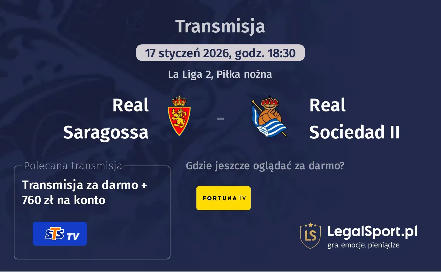 Real Saragossa - Real Sociedad II Transmisje