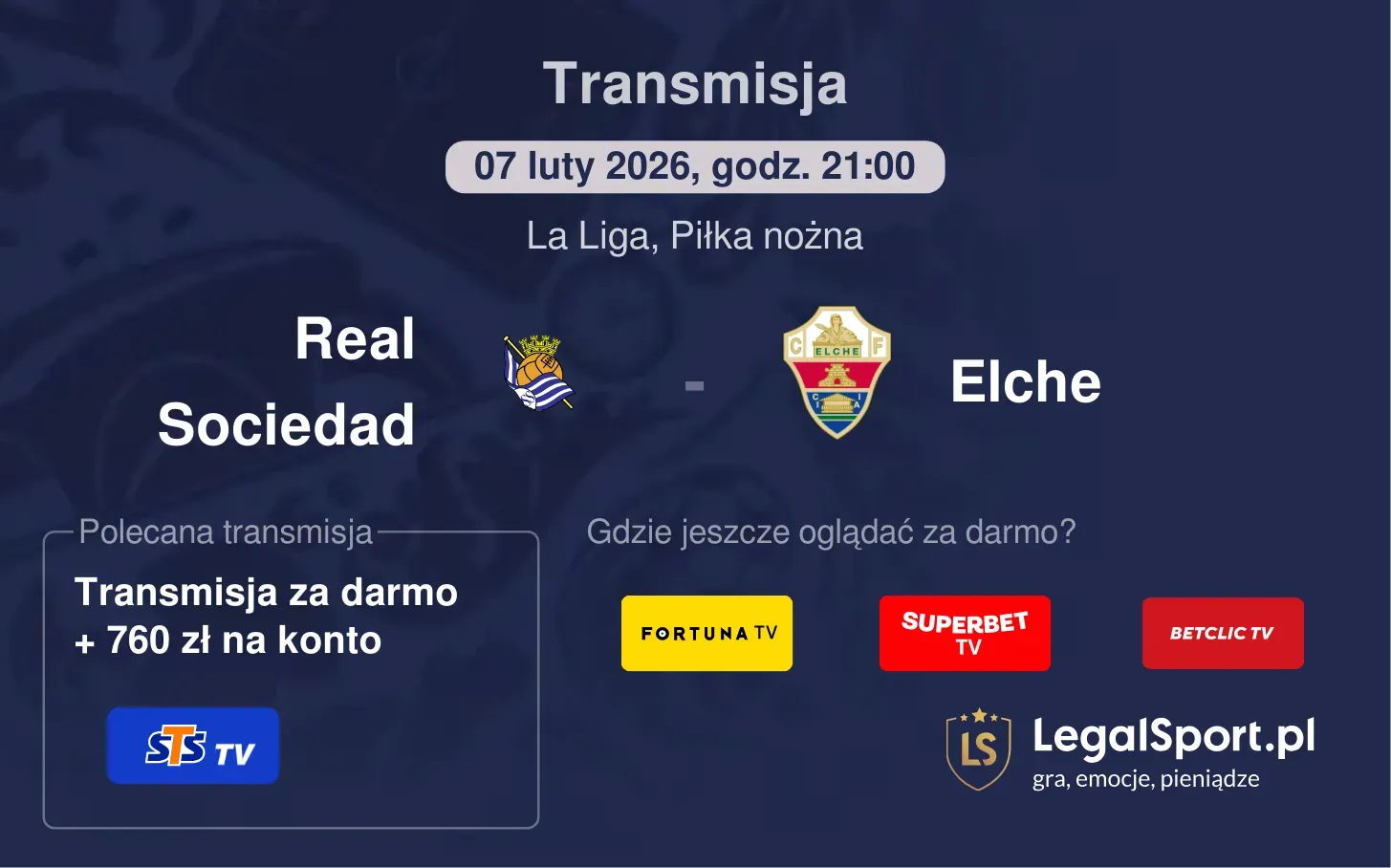 Real Sociedad - Elche Transmisje