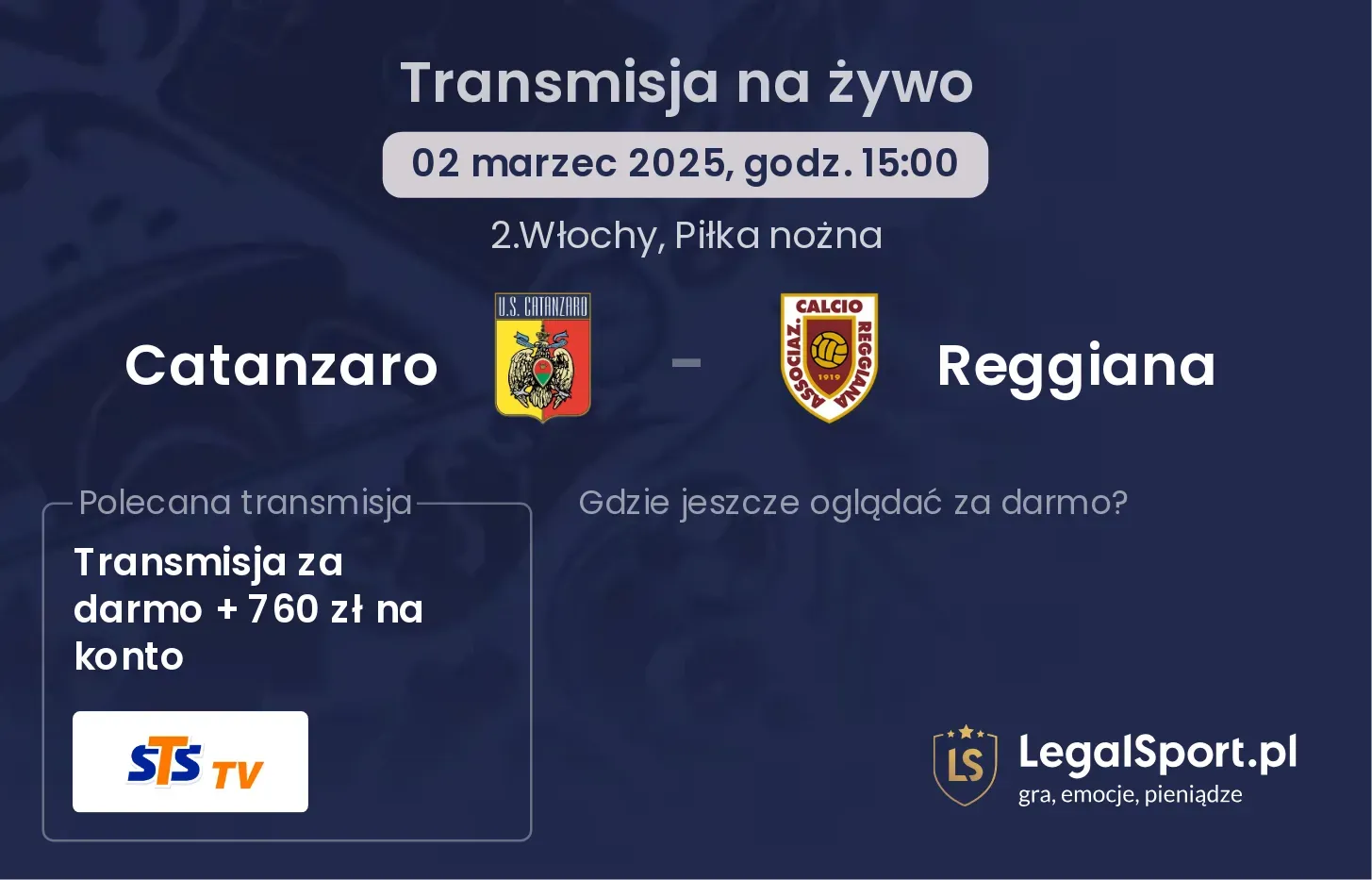 Catanzaro - Reggiana gdzie oglądać?