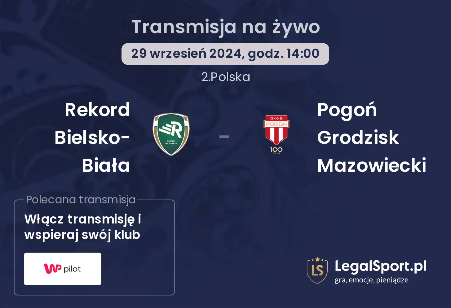 Rekord Bielsko-Biała - Pogoń Grodzisk Mazowiecki gdzie oglądać? 29.09, godz. 14:00