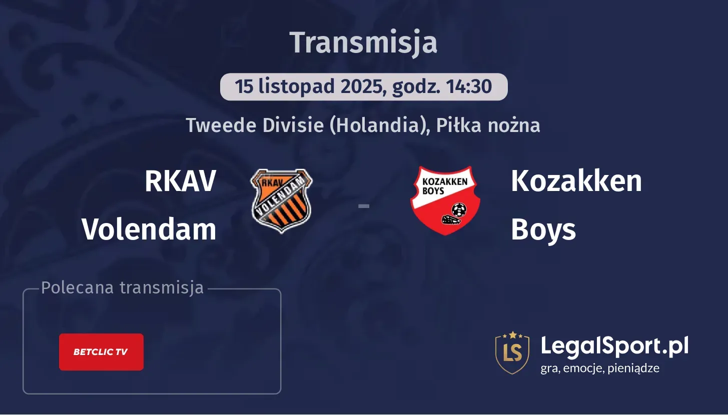 RKAV Volendam - Kozakken Boys Transmisje