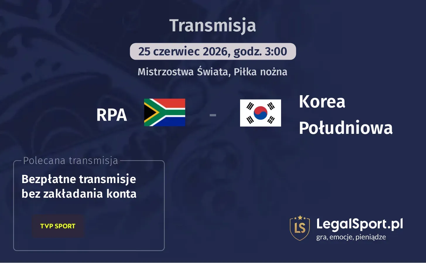 RPA - Korea Południowa Transmisje
