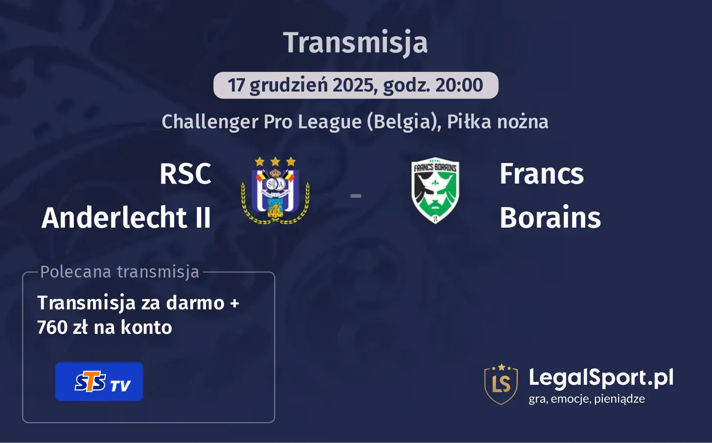 RSC Anderlecht II - Francs Borains Transmisje