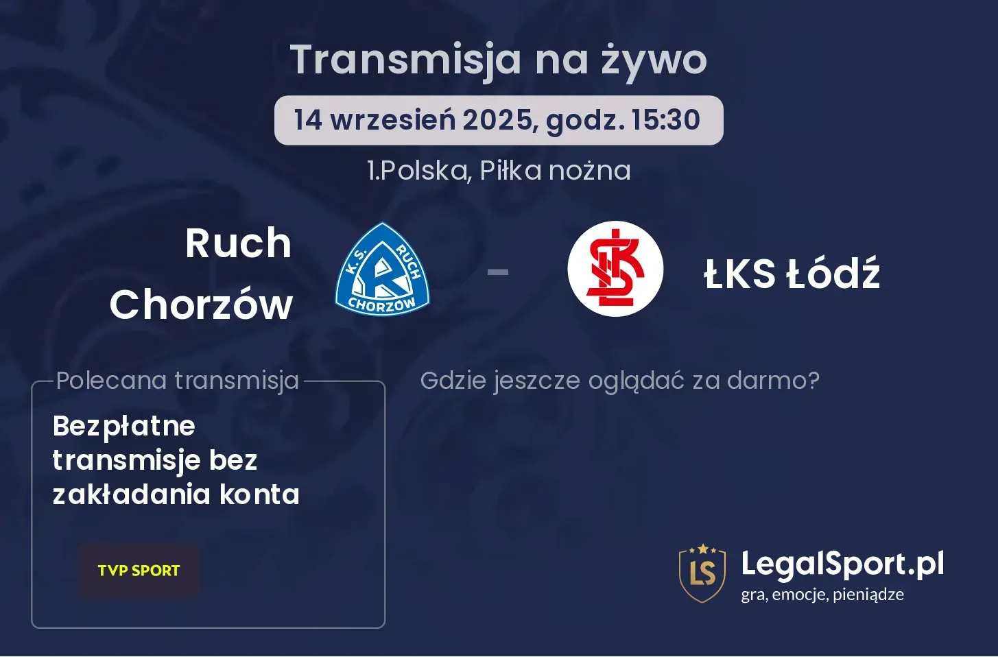 Ruch Chorzów - ŁKS Łódź transmisja na żywo