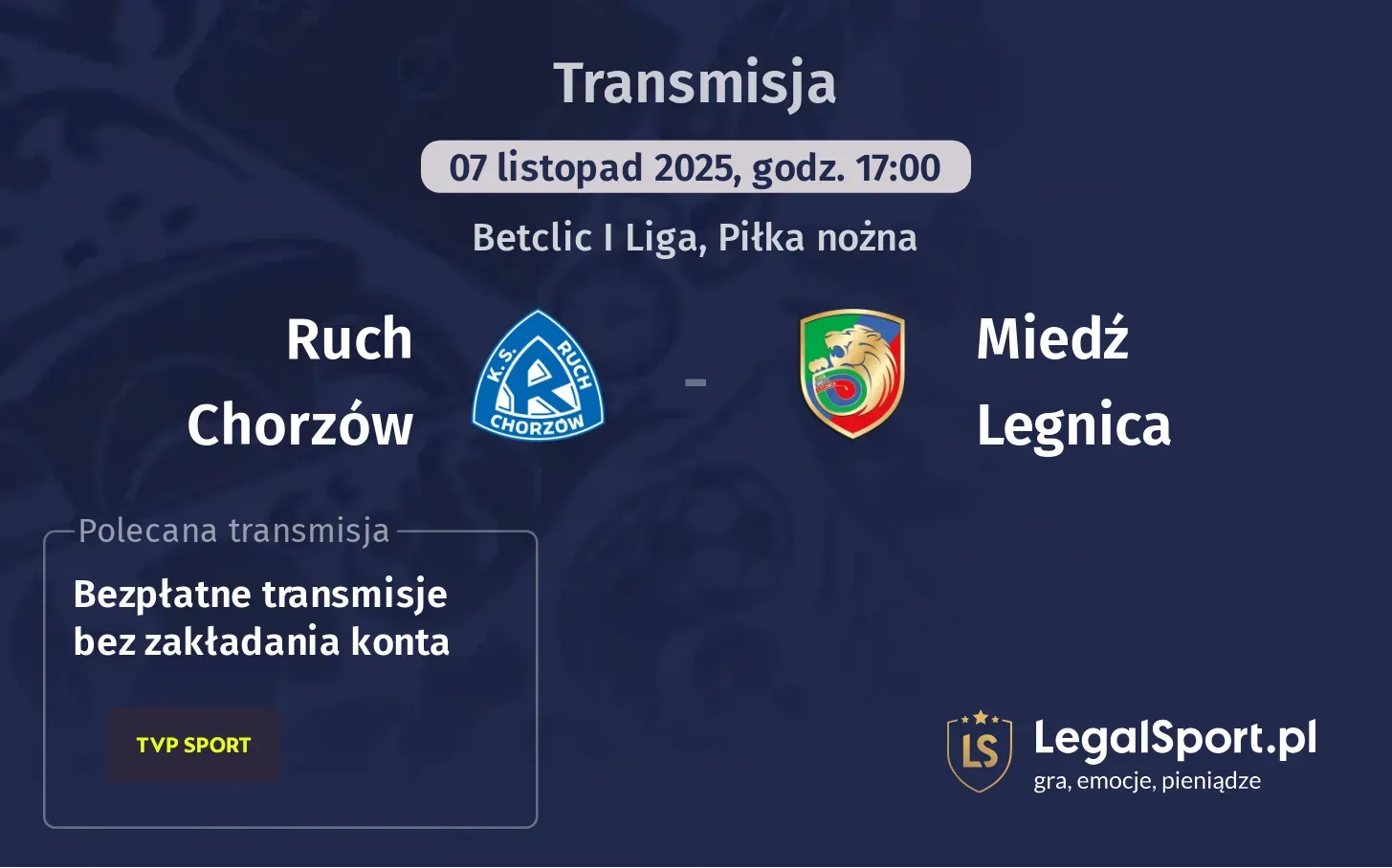 Ruch Chorzów - Miedź Legnica Transmisje