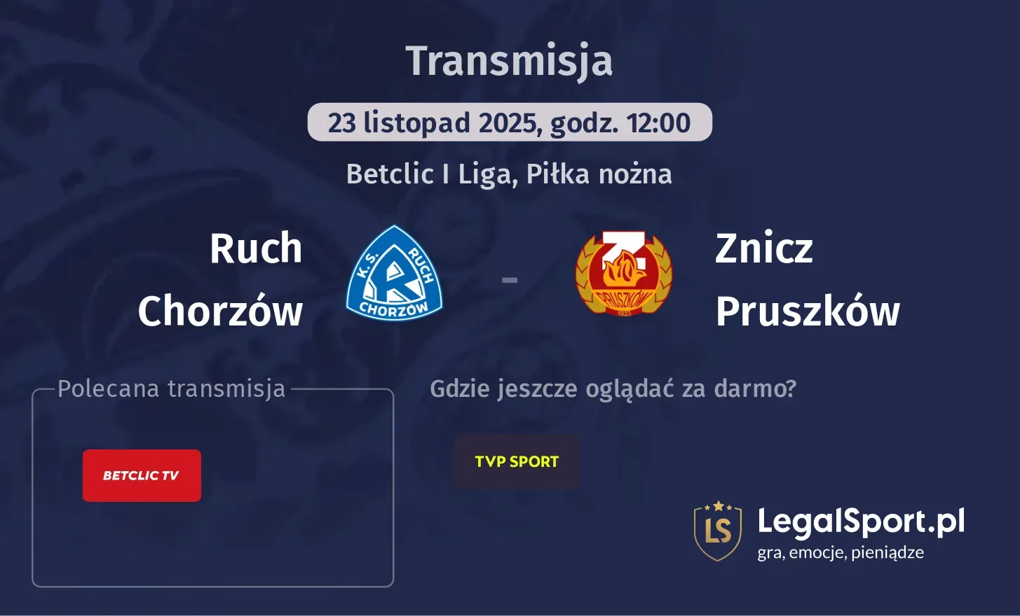 Ruch Chorzów - Znicz Pruszków Transmisje