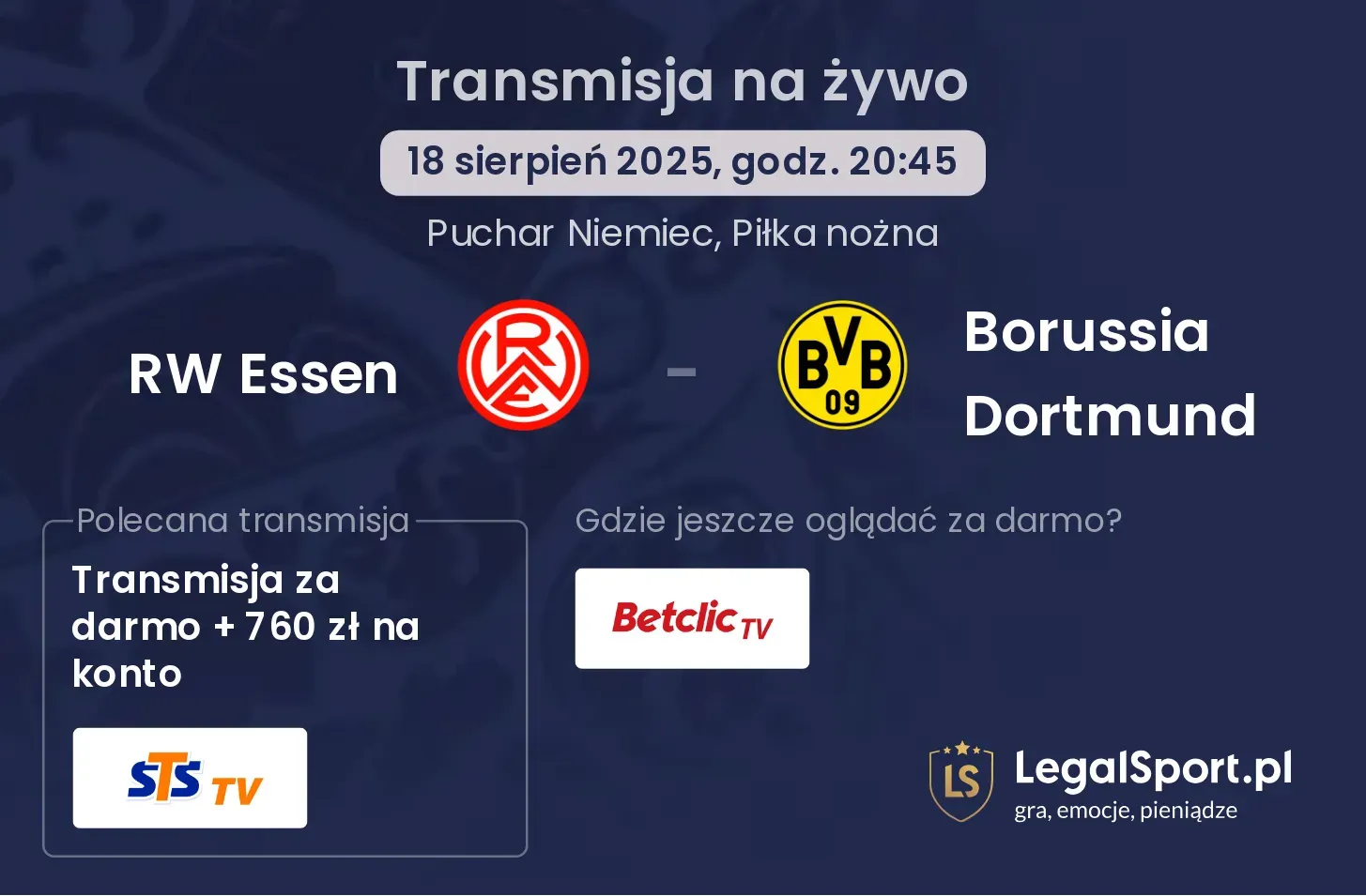 RW Essen - Borussia Dortmund transmisja na żywo
