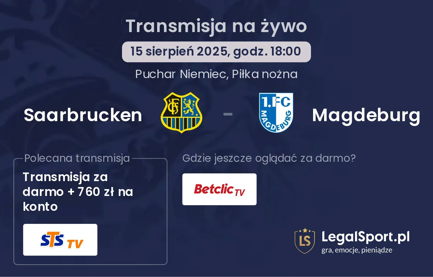 Saarbrucken - Magdeburg transmisja na żywo