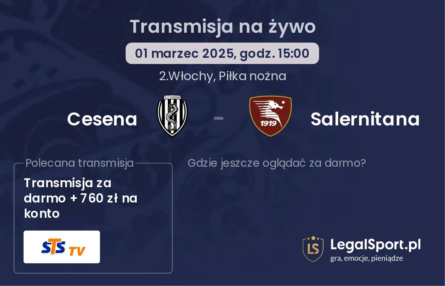 Cesena - Salernitana gdzie oglądać transmisję?