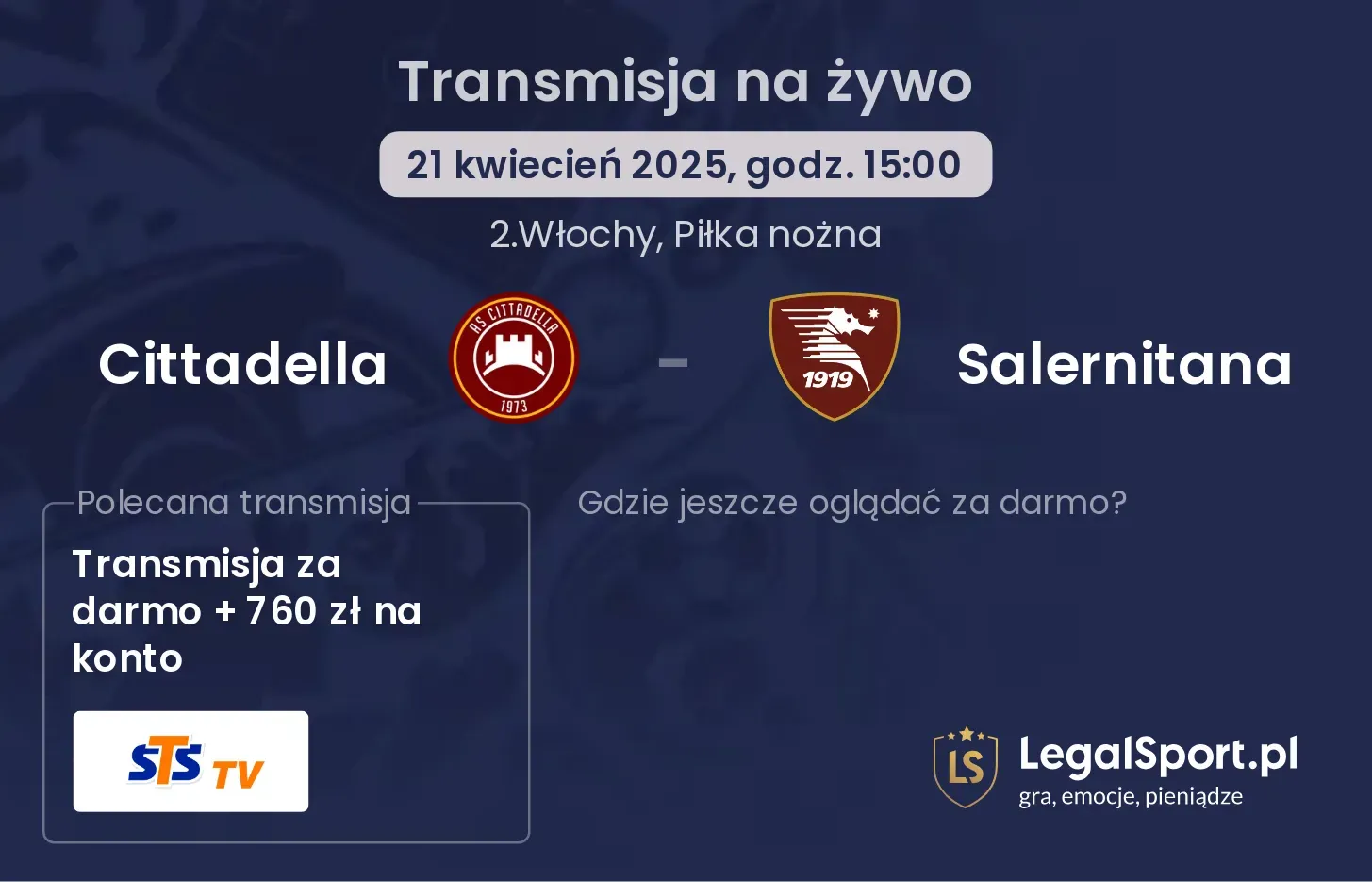 Cittadella - Salernitana gdzie oglądać transmisję?