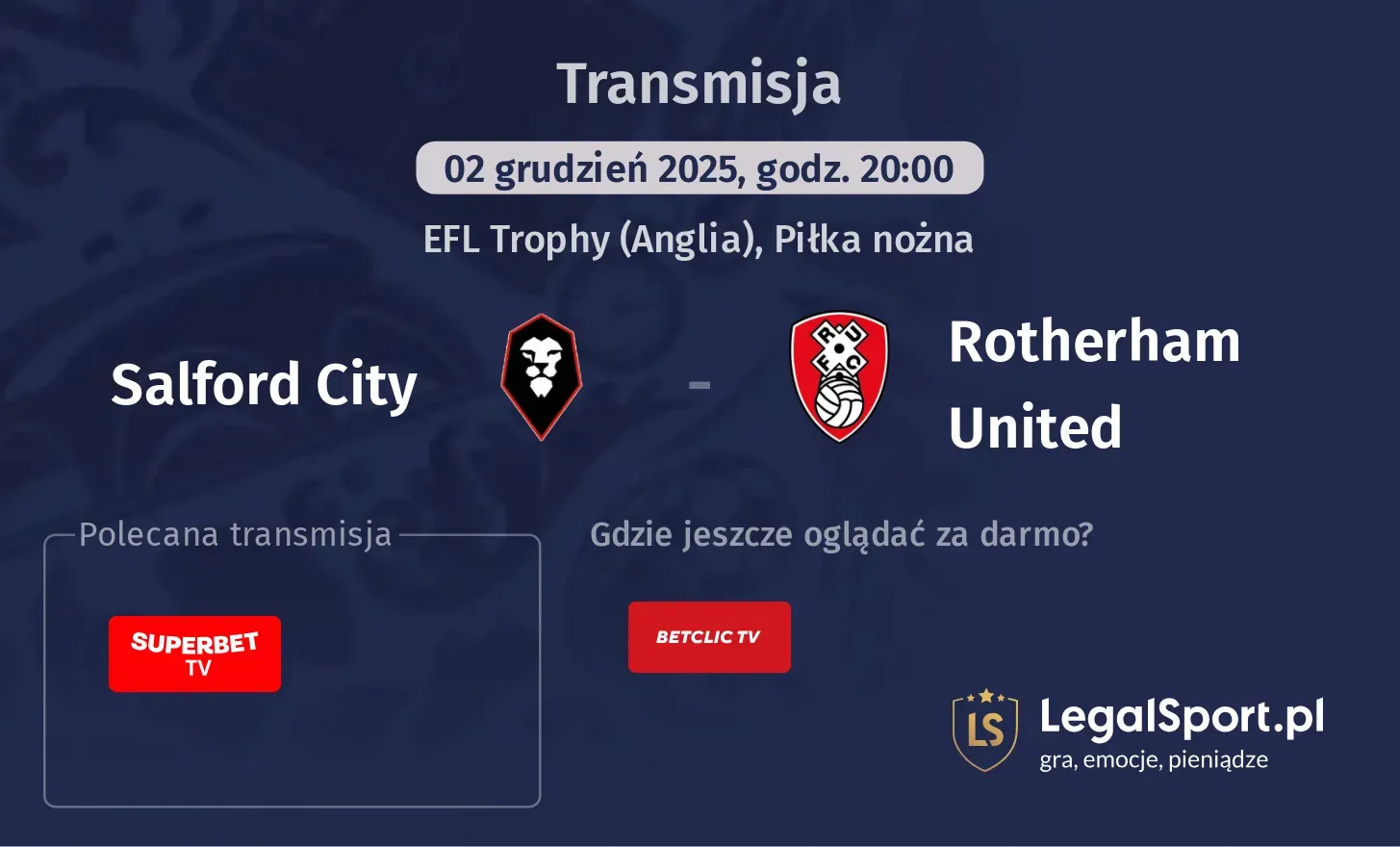 Salford City - Rotherham United Transmisje