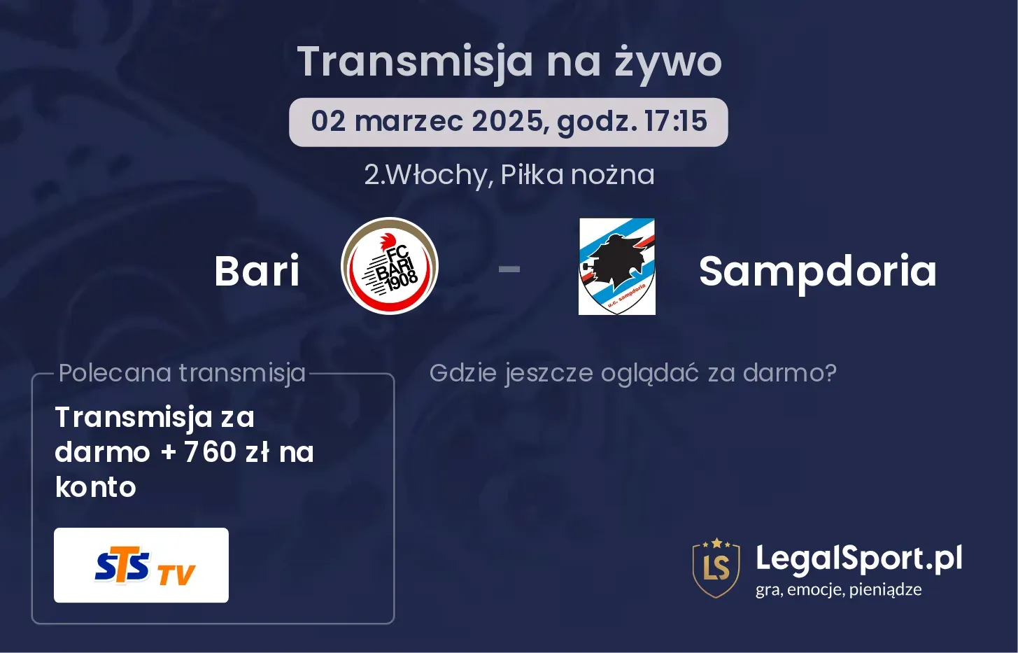 Bari - Sampdoria gdzie oglądać?