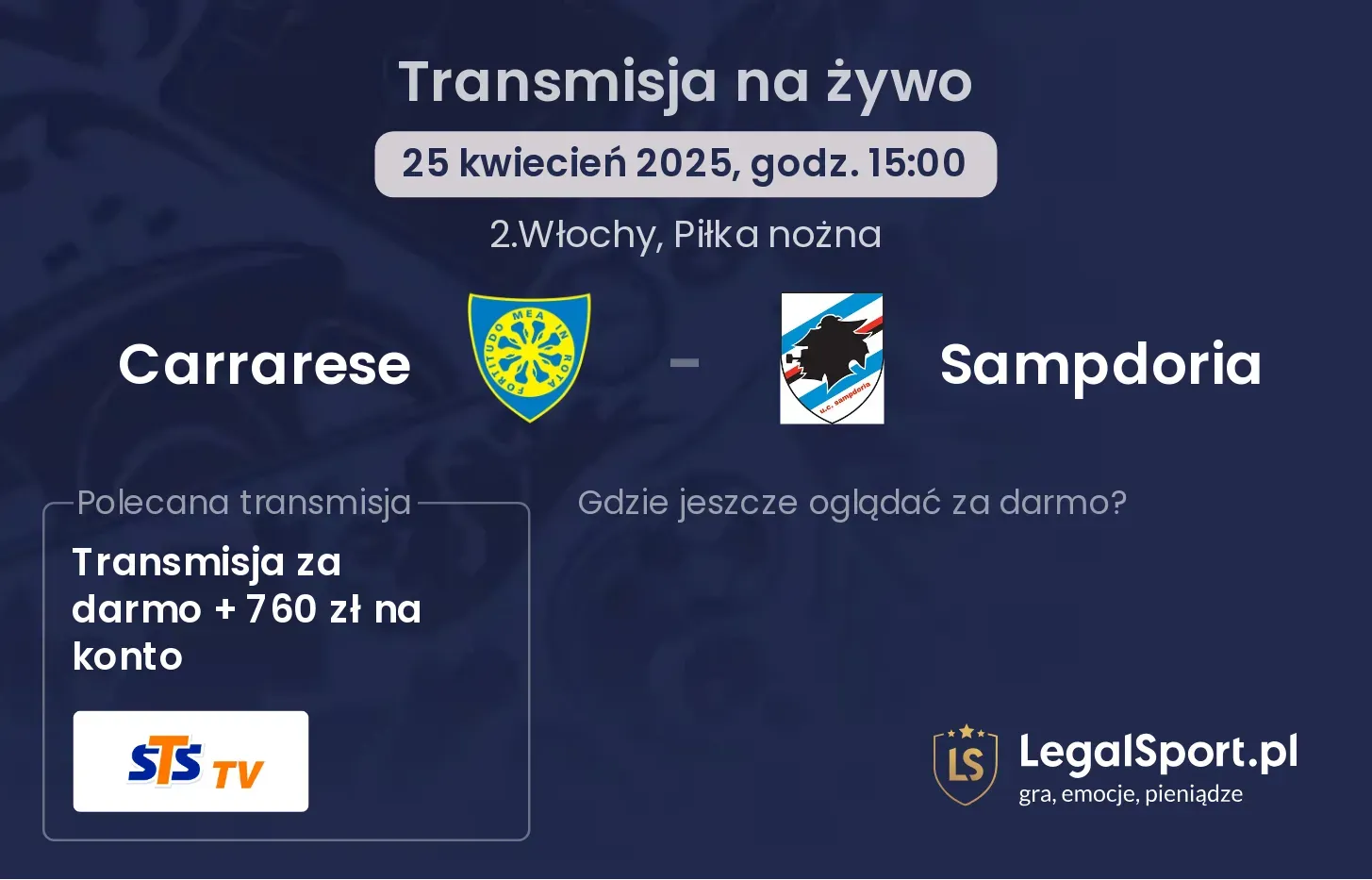 Carrarese - Sampdoria gdzie oglądać?