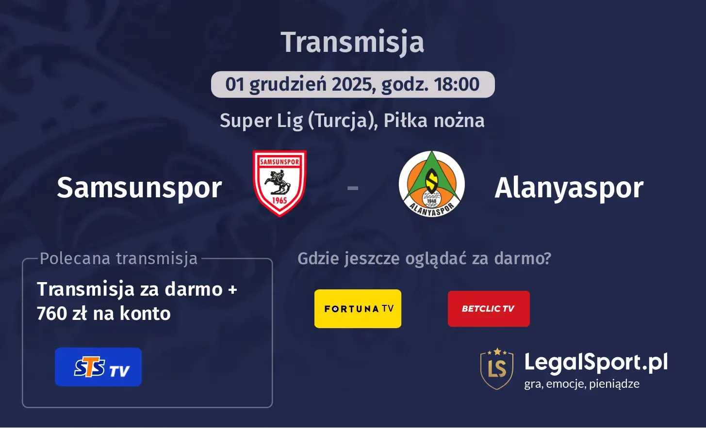 Samsunspor - Alanyaspor Transmisje