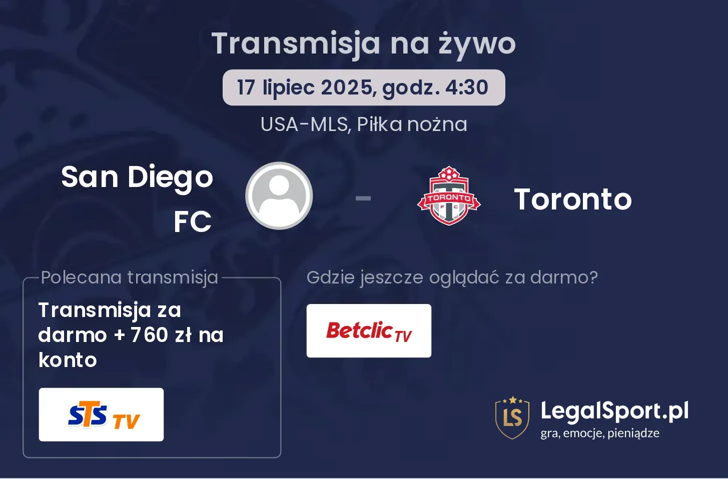 San Diego FC - Toronto transmisja na żywo
