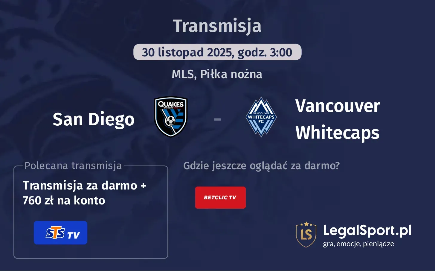 San Diego - Vancouver Whitecaps Transmisje