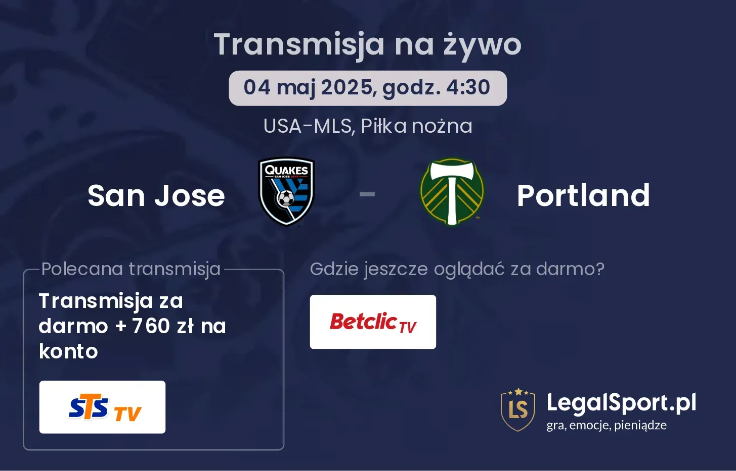San Jose - Portland transmisja na żywo