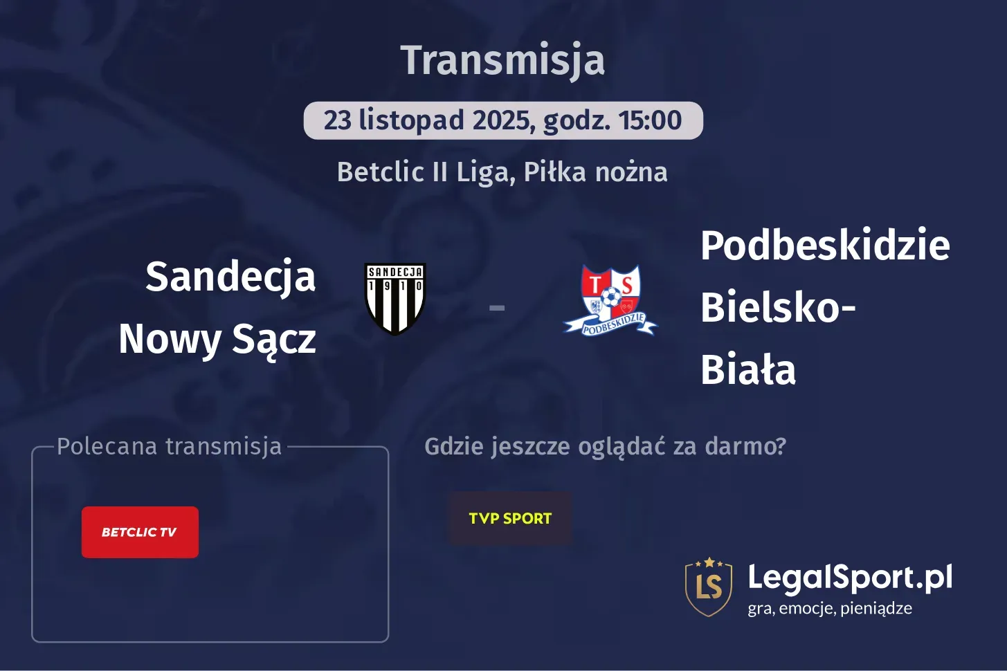 Sandecja Nowy Sącz - Podbeskidzie Bielsko-Biała Transmisje