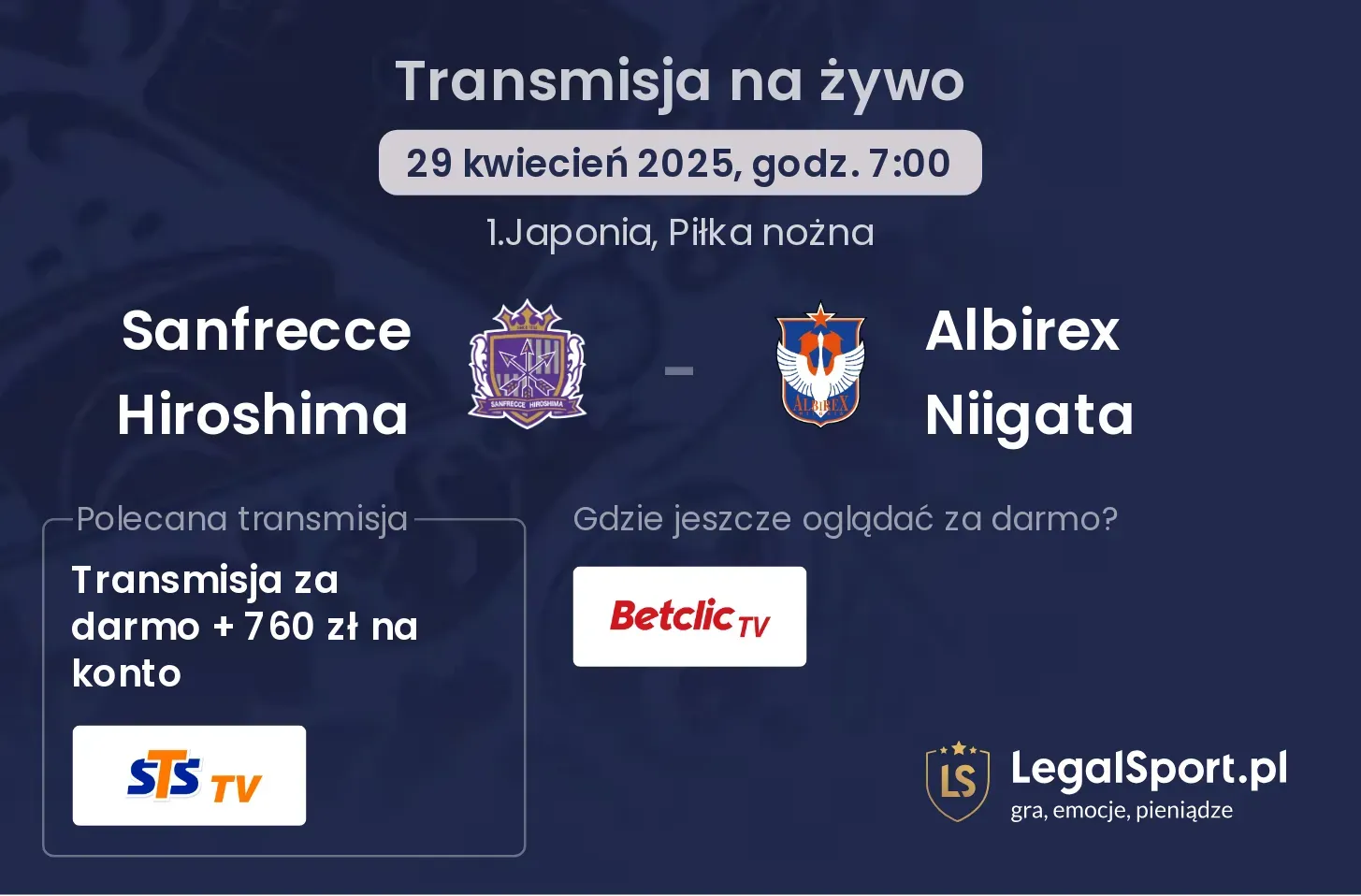 Sanfrecce Hiroshima - Albirex Niigata gdzie oglądać?