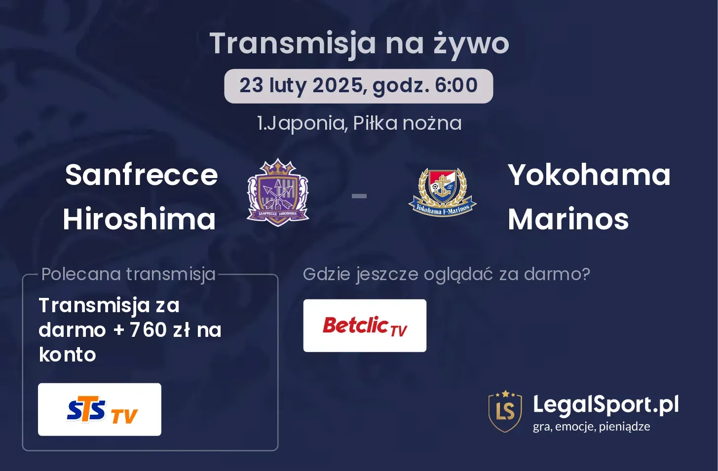Sanfrecce Hiroshima - Yokohama Marinos gdzie oglądać?