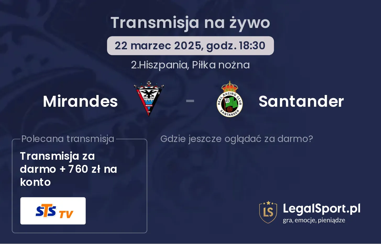 Mirandes - Santander gdzie oglądać transmisję?